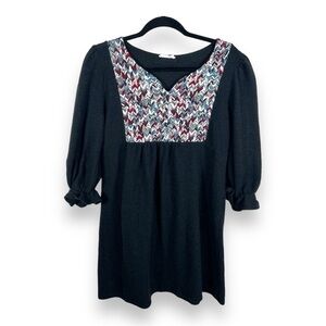 MEDIUM BEESON RIVER BLACK COLORFUL ACCENT DRESS STRETCH FUZZY KNIT MINI RUFFLE